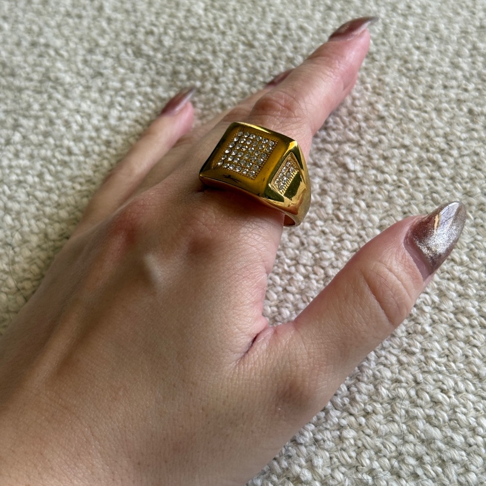 Gold-Tone Rhinestone Statement Ring